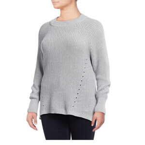 Lord & Taylor High Low Shaker Stitch Sweater In Heather Grey Size Petite S $120